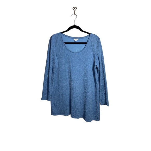 J. Jill Pure Jill 100% Cotton Crinkle Pattern Long Sleeve Tunic Top Blue Size Sm - Picture 8 of 9